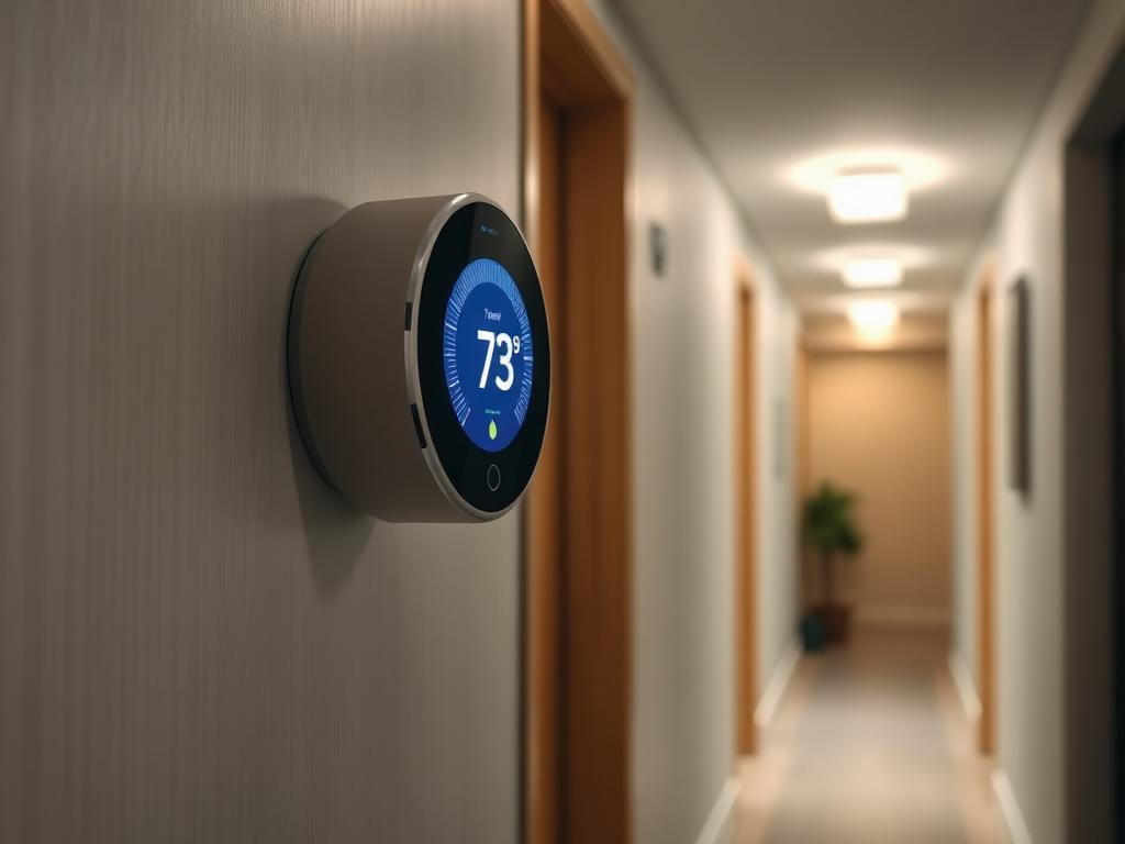 Thermostat connecté installé dans un couloir d'appartement à Issy-les-Moulineaux